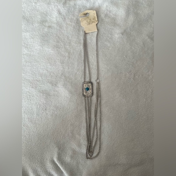 Long silver and turquoise necklace NWT - Picture 1 of 8